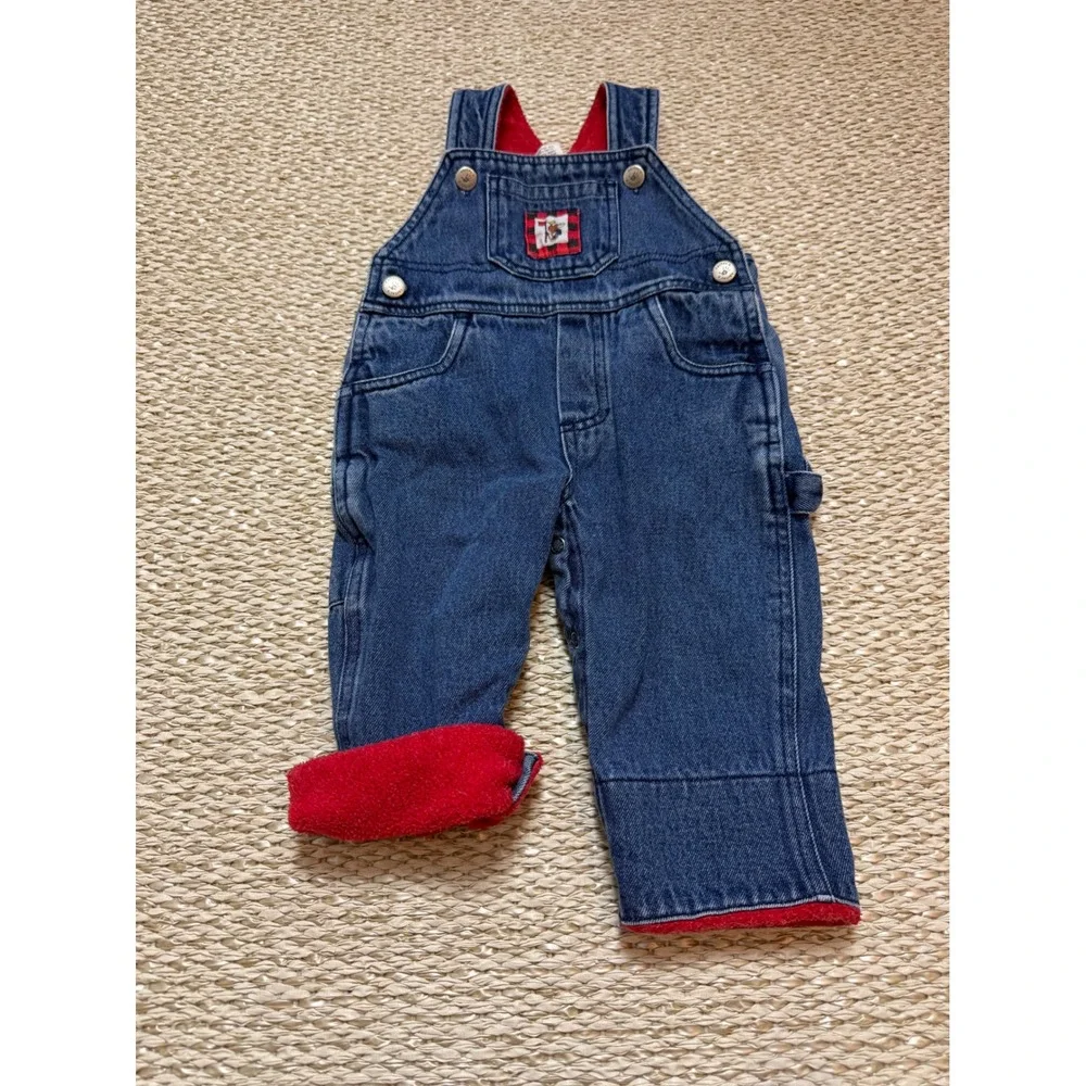 Vintage Carters Denim Fleece Lined Overalls Red Carpenter Baby 3-6M Moose Patch‎